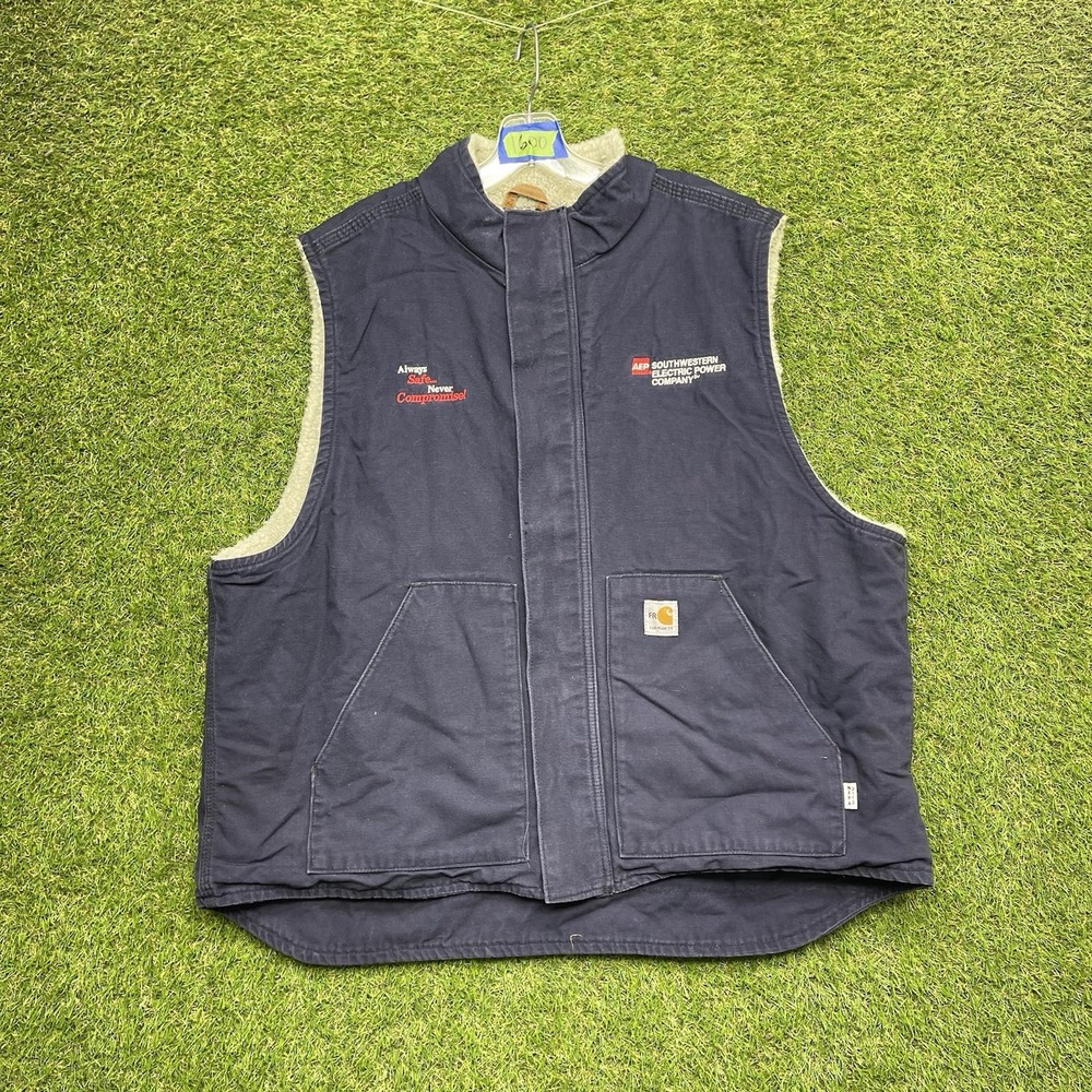 Carhartt FR Flame Resistant Sherpa Vest Mens 2XL Zip Up Workwear Blue Canvas